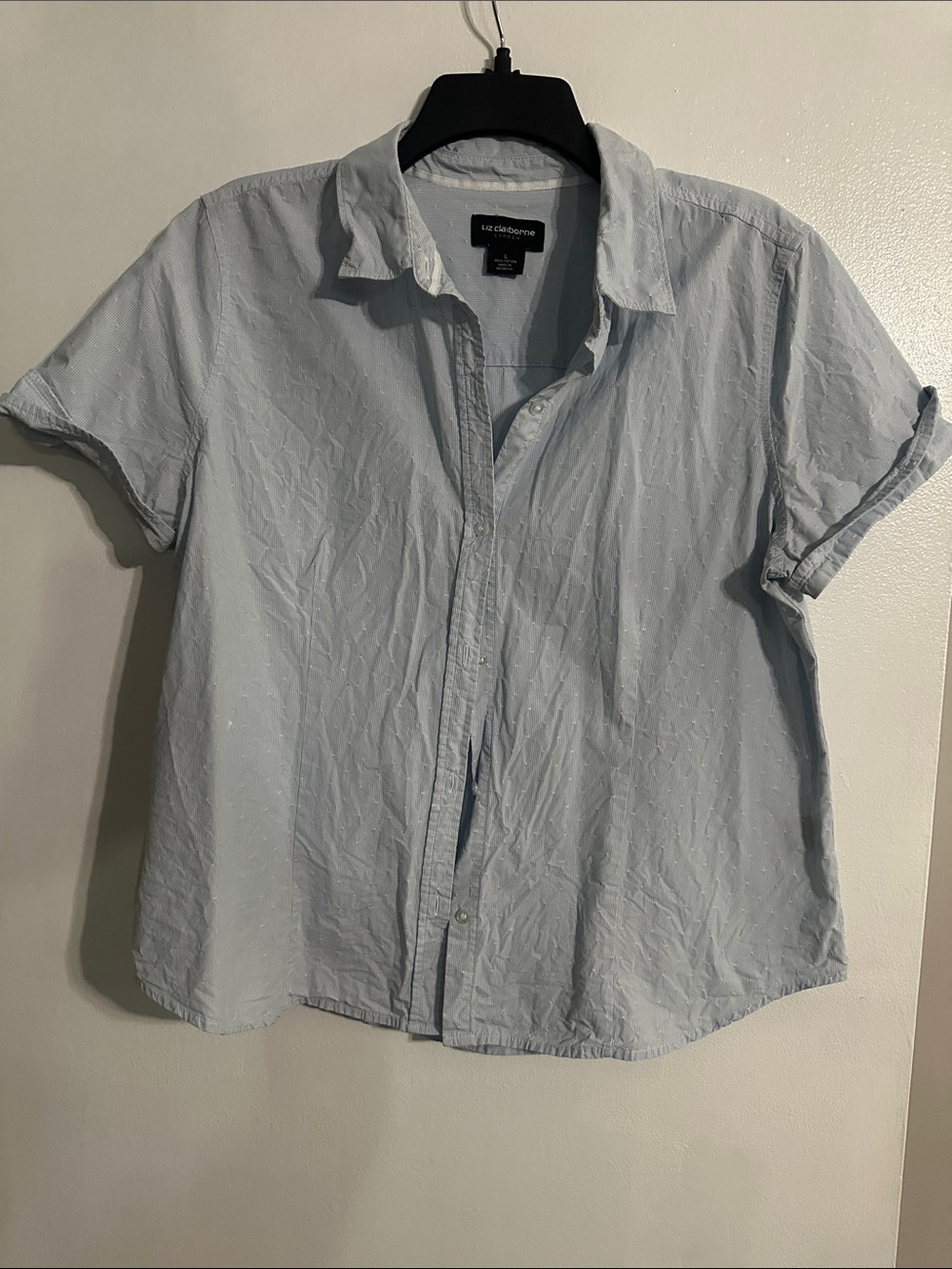 Women’s Liz Claiborne Light Blue Short-Sleeve Button-Down Shirt
